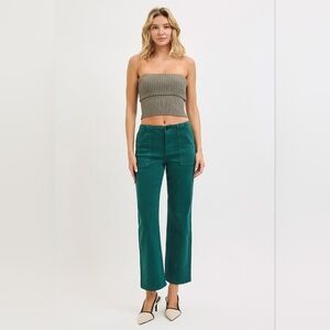 Risen High Rise Kick Flare Patch Pocket Jeans Hunter Green Ankle Various NEW